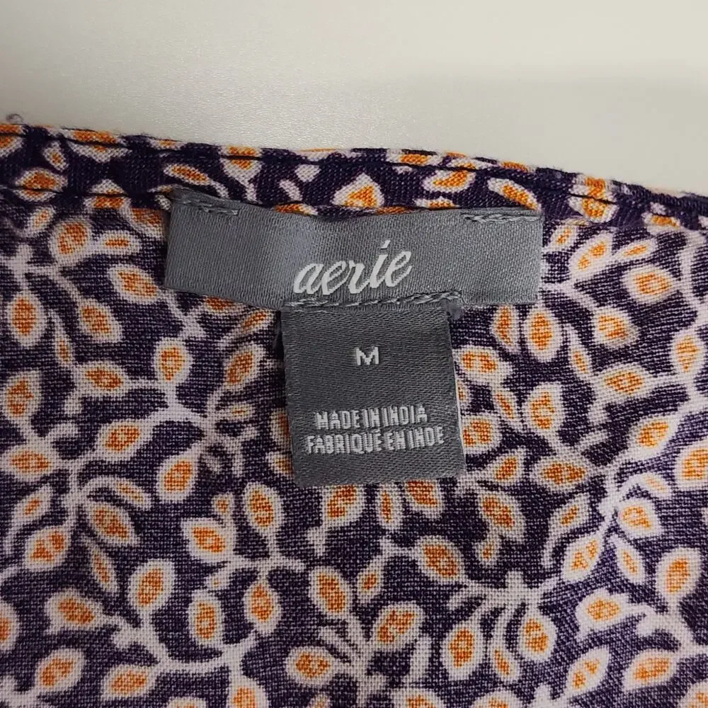 Aerie‎ Floral Wrap Dress Women's M Purple Short Sleeve Tie Waist V-Neck
